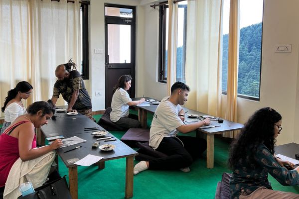 Charcoal Sketching in Painting Retreat at Dharamkot Studio, Dharamshala, Himachal Pradesh, India