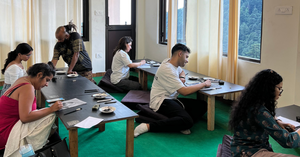 Painting on Pottery in Painting Retreat at Dharamkot Studio, Dharamshala, India