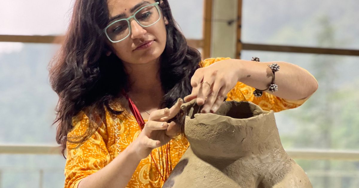 Pottery pieces made of terracotta at Dharamkot Studio, Dharamshala, India