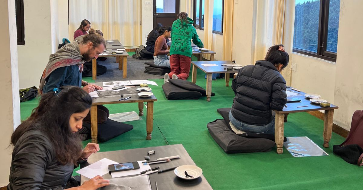 Sound bath in Painting Retreat at Dharamkot Studio, Dharamshala, Himachal Pradesh, India